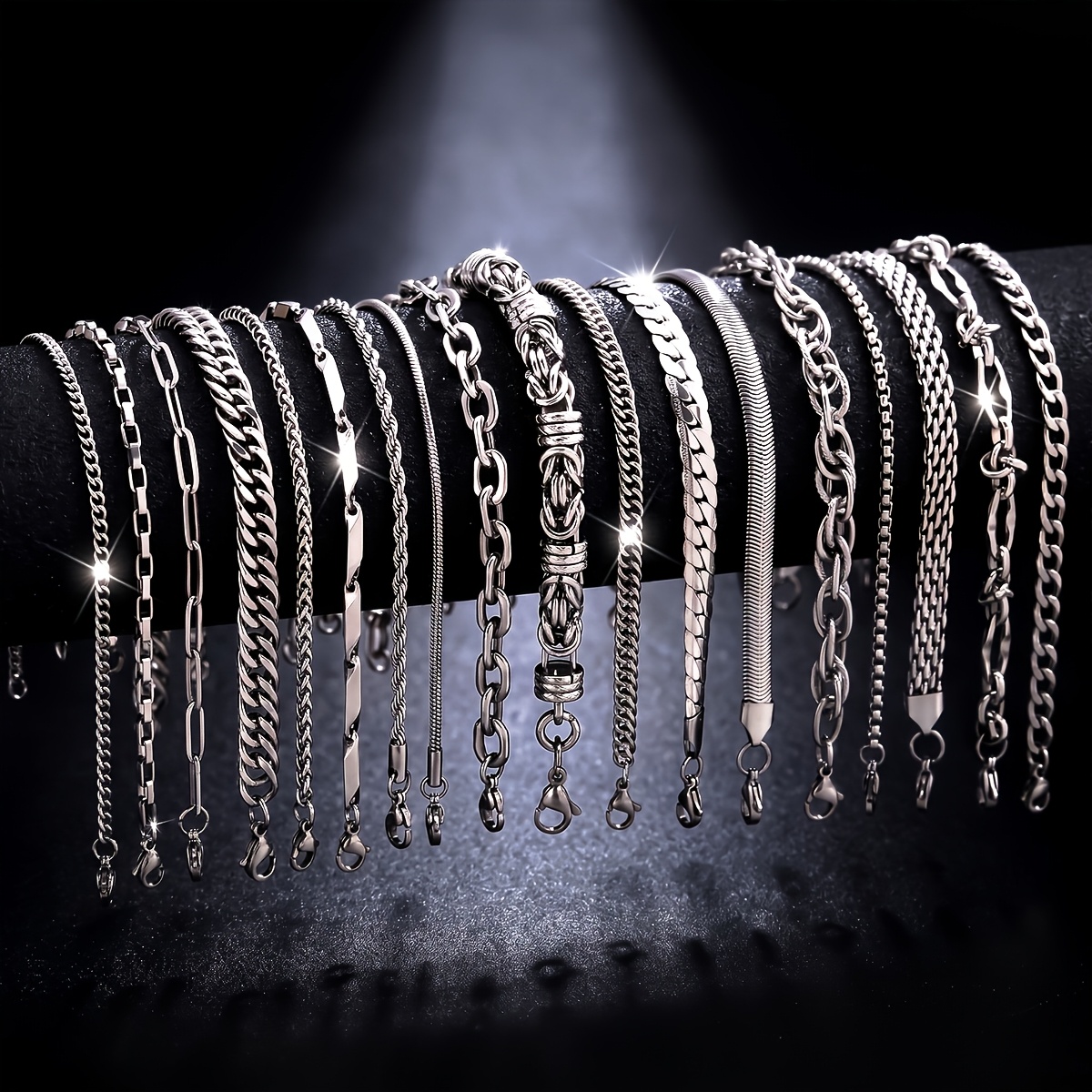 TEMU Ensemble aléatoire de 9 bracelets en acier inoxydable 304L de haute qualité, étanches et résistants aux couleurs, adaptés masculine. Ensemble de