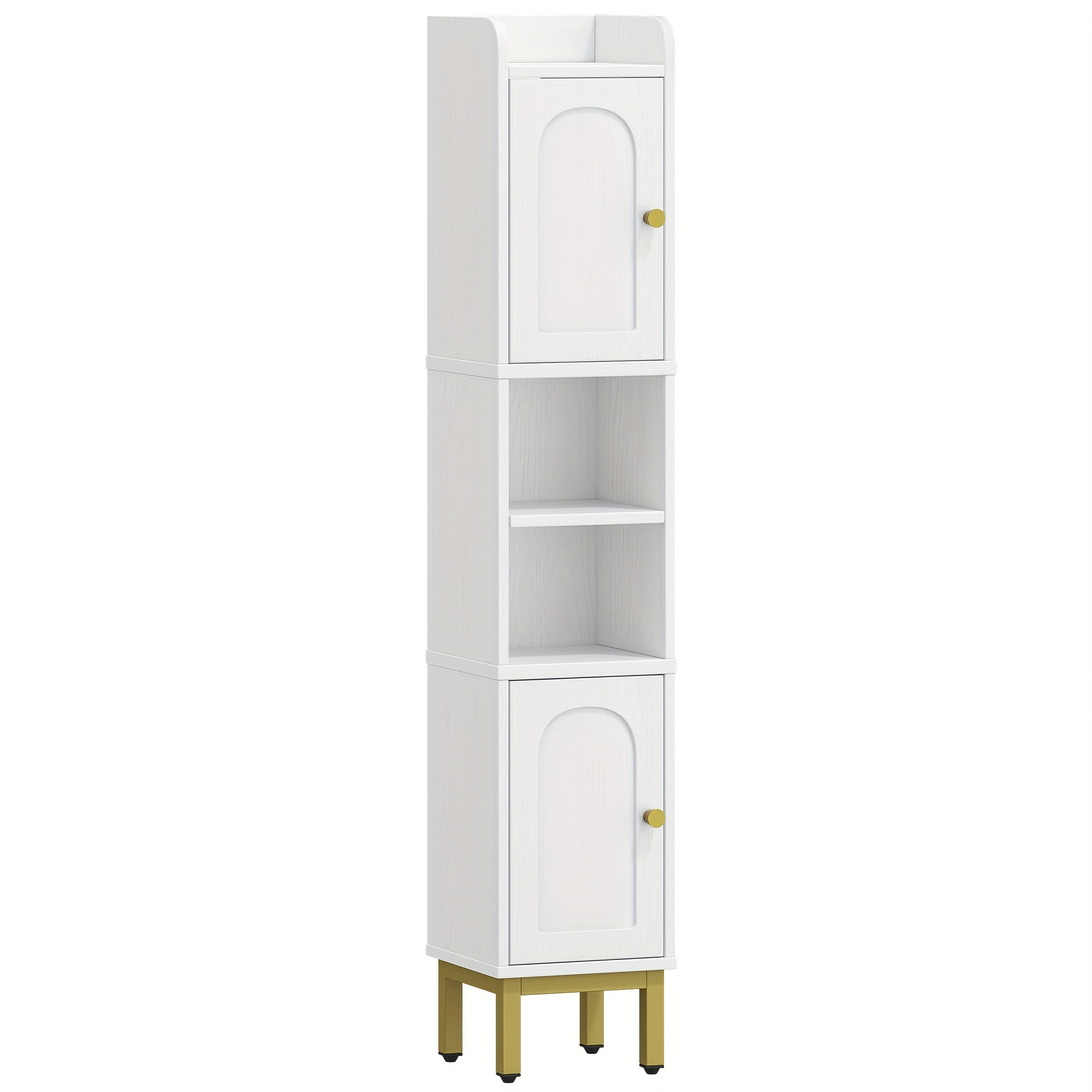 TEMU Bathroom Cabinet, Narrow Bathroom Cabinet With 2 Doors And Open Shelves, Narrow Bathroom Shelf, Adjustable Shelves, Toilet Cabinet, Storage