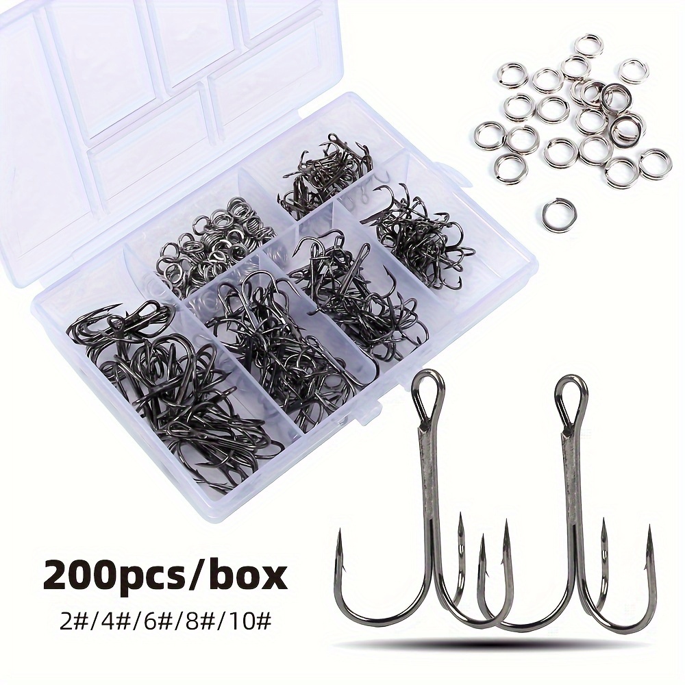 

200pcs Premium Treble Fishing Hooks With Dual-loop Connectors - Stainless Steel & Pvc, Ideal For Lures, & Spinner Baits - Freshwater & Saltwater Trout & Bass