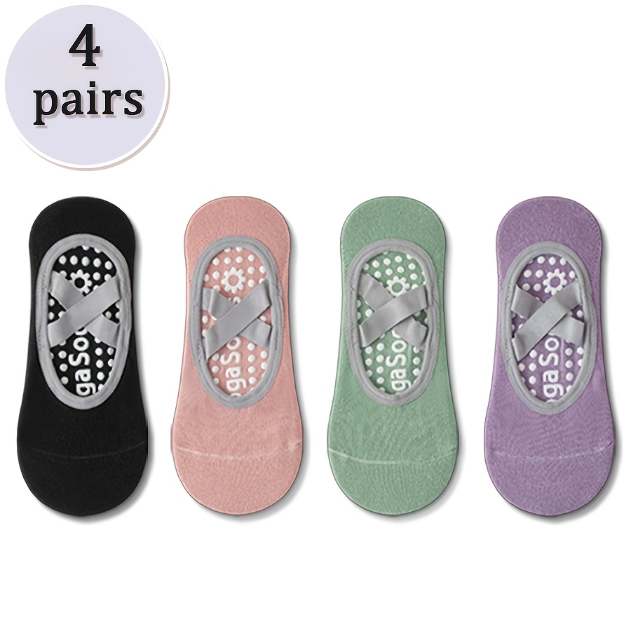 TEMU 4 Pairs Yoga Socks, Women's Dance Athletic Socks, Pilates Yoga Socks, Fitness Sweat-absorbing Silicone Band Anti-slip Socks