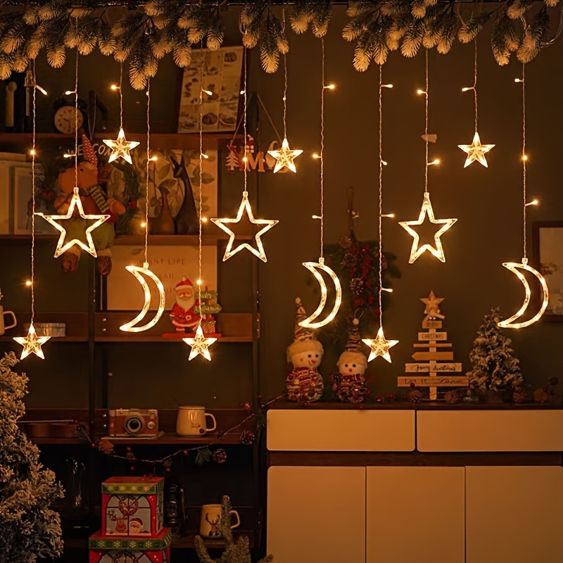 warmweiße & mehrfarbige led-stern- und mond-lichterketten - 8 blinkmodi, batteriebetriebene weihnachtsdekoration für heimpartys und festliche feierlichkeiten, urlaubshausdeko | festliches atmosphärenlichter | batterielichter