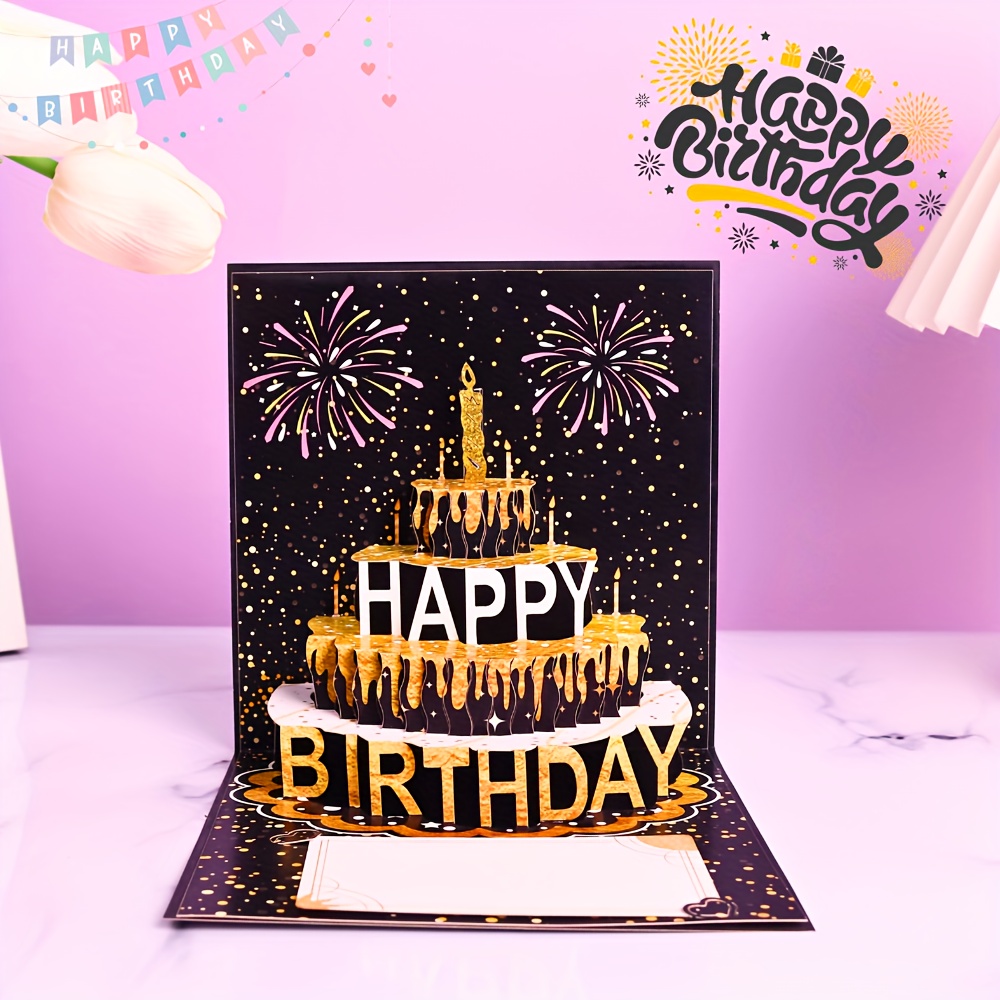 

1pc 3d Pop-up Birthday Cake Greeting Card - Elegant Handmade Papercraft - For Birthday - Suitable For Anyone - Includes Space For Personalized - Perfect Gift For