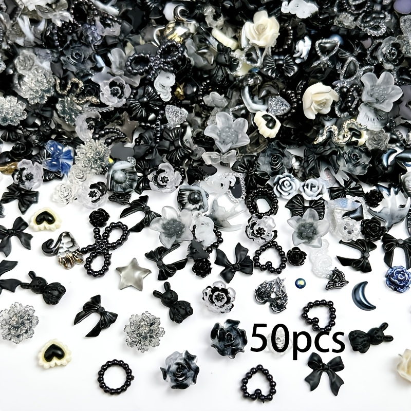 Black Nail Jewelry Gradient Ombre Sweet Bow Random Style Resin Additions Materials