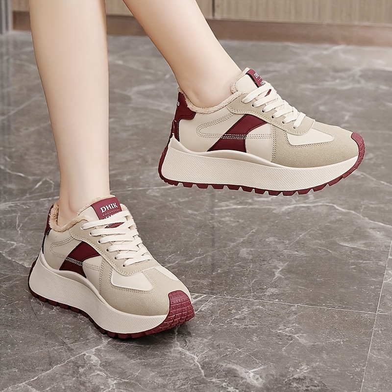 winter womens plush lined warm boots high quality pu upper comfortable fabric insole   thick soled road running shoes 9