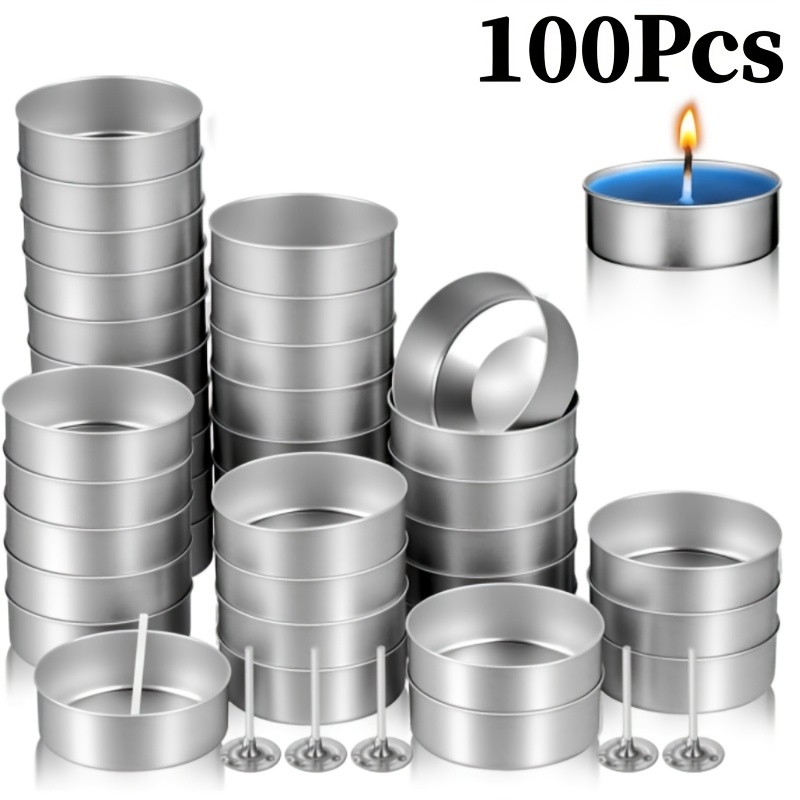 TEMU Kit de fabrication de bougies 100 pièces, bougies chauffe-plat en aluminium avec mèches, bougies en récipients ronds, pots à bougies pour la