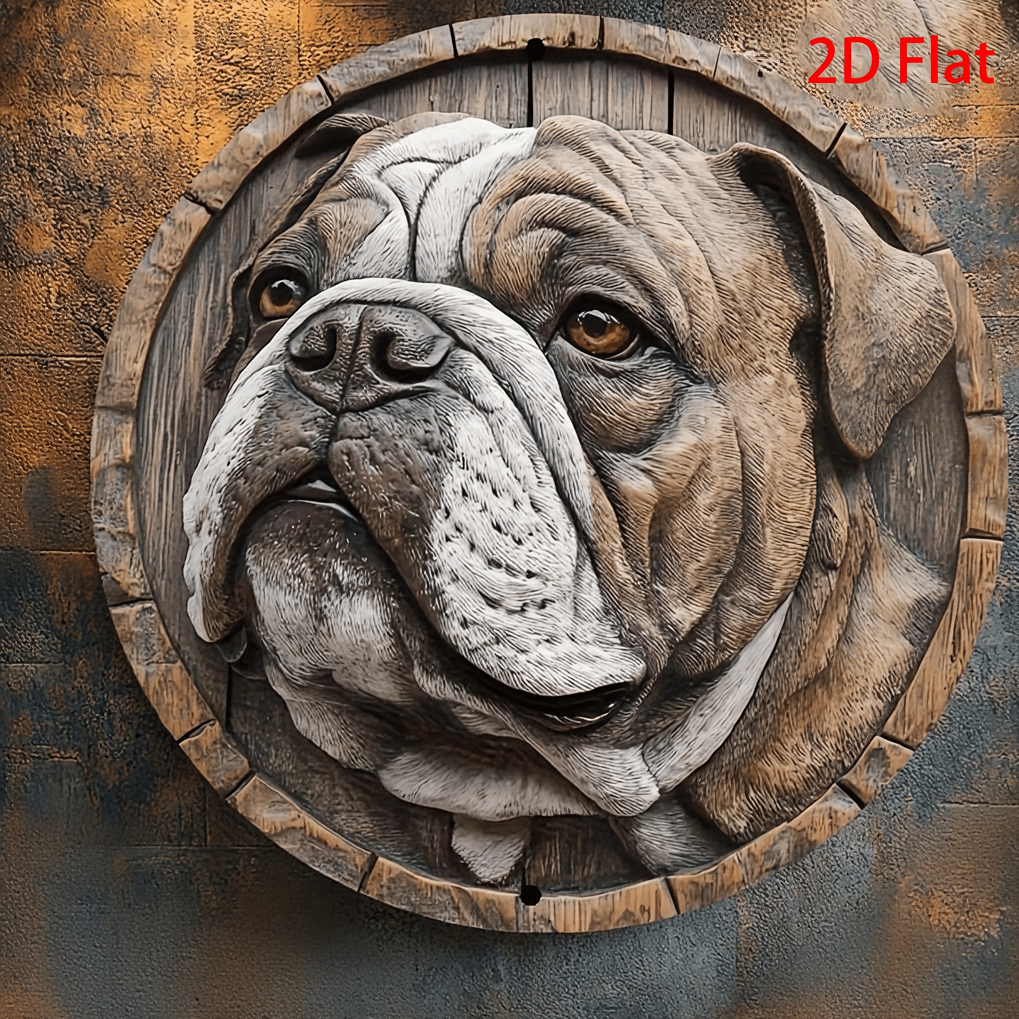 TEMU 2d Flat - Retro English Bulldog Metal Wall Art - Rustic Round Canine Decor For Room Decoration, Perfect Gift For Pet Lovers, Style , 2d , Single
