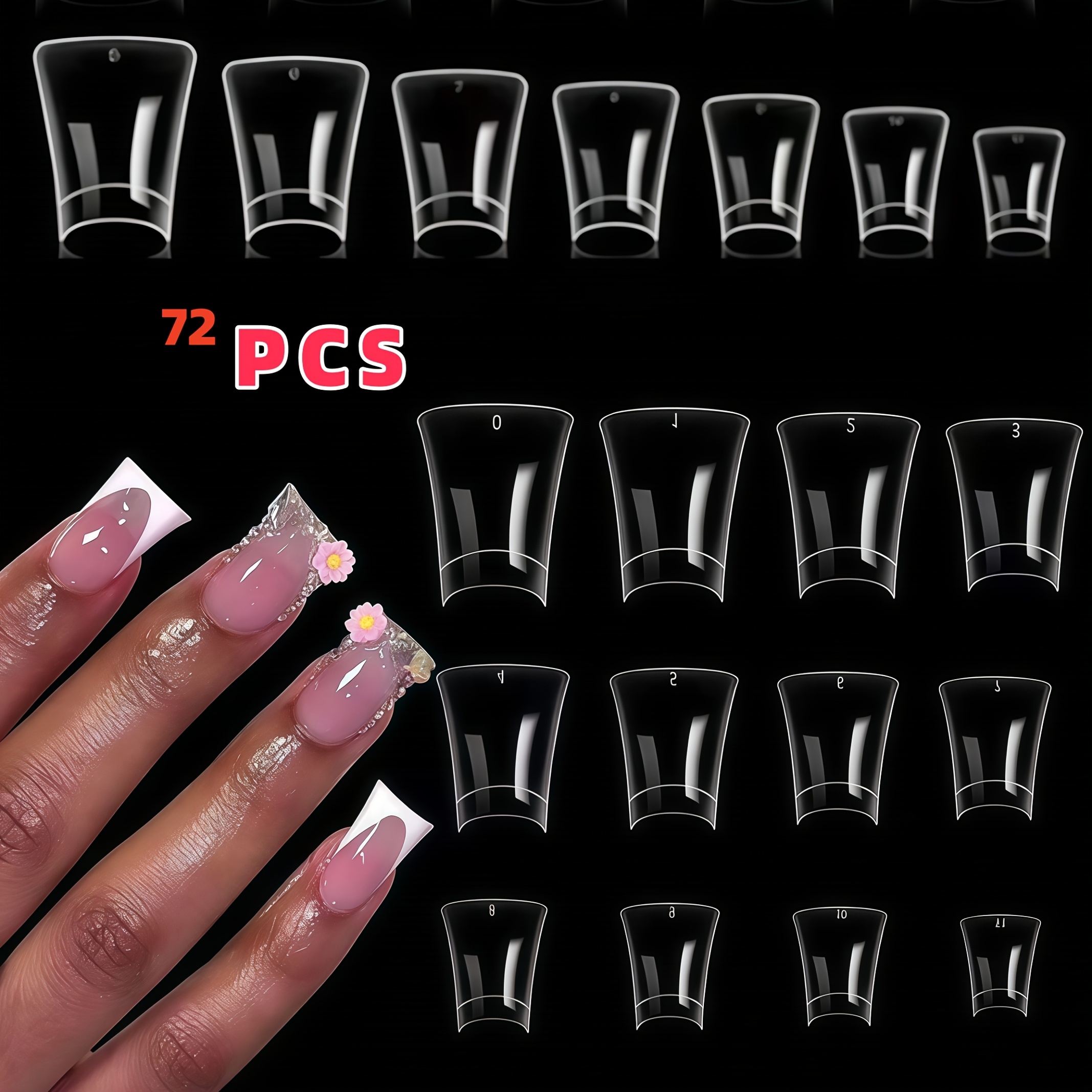 New Duckbill Clear Nail Tips 72pcs Crescent Half-wrap Nail Art Irregular Nails Western Fan-shaped Duckbill Nail Tips