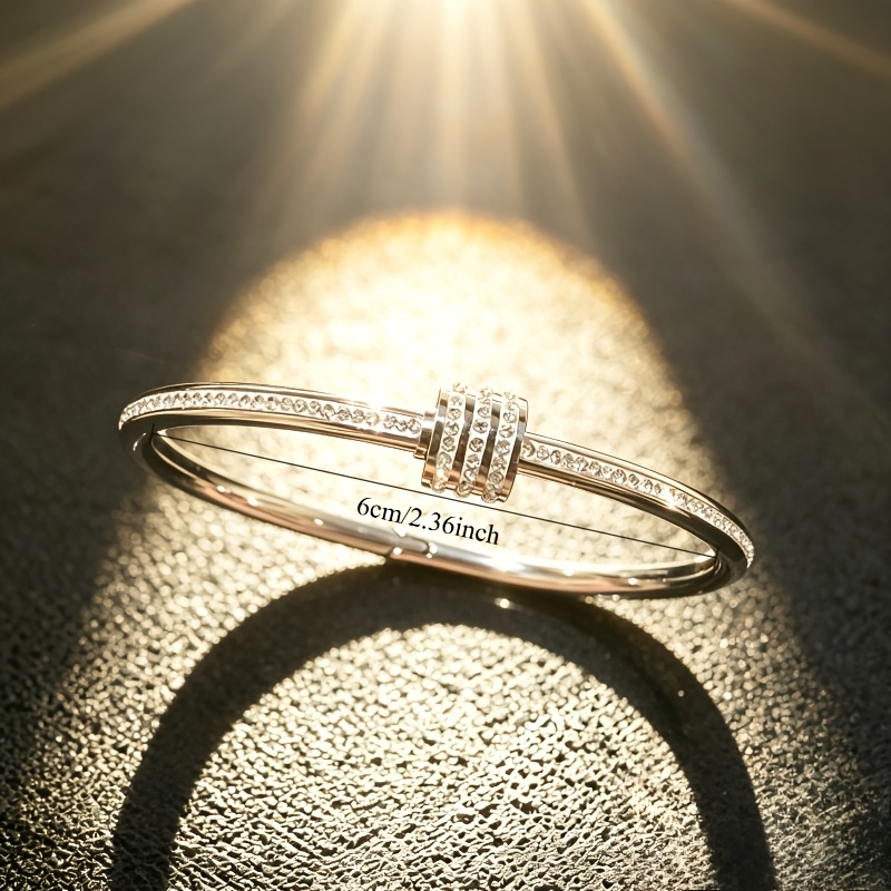 3 Stackable Stainless Steel Bangles Set with Crystals