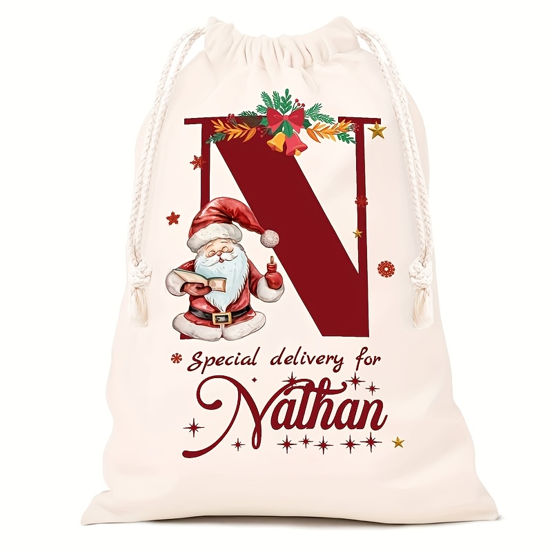 Personalized Name Christmas Gift Bags, Extra Large Drawstring Santa Bags