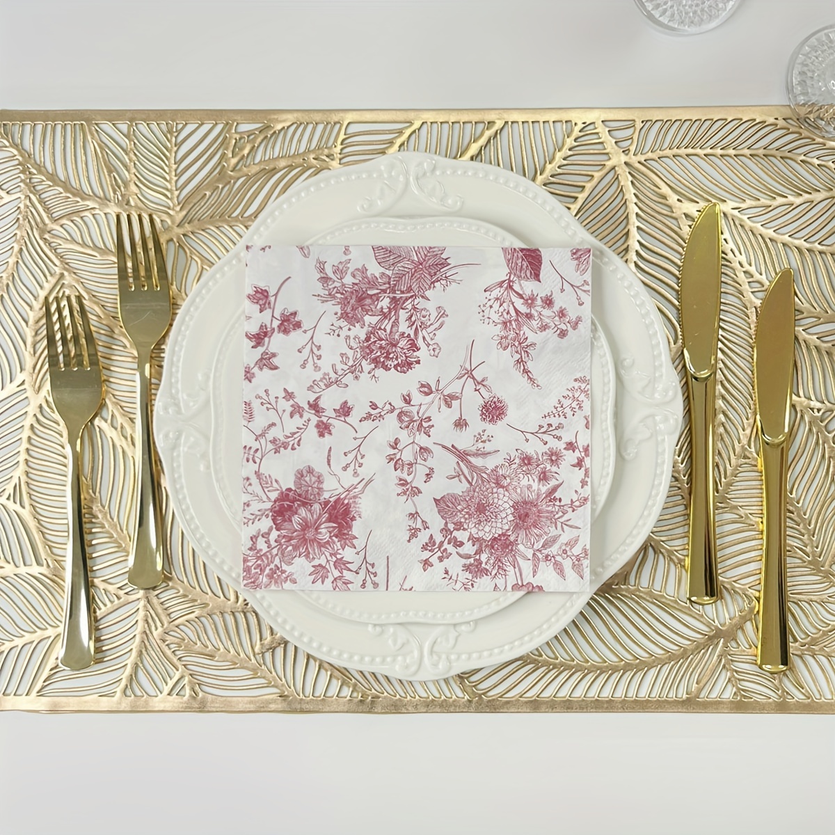 E-shop 50 Stück Burgunder Blumen-Einwegservietten 13x13" – für Hochzeiten, Geburtstage & besondere Anlässe – Elegante Tischdekoration für Restaurants,