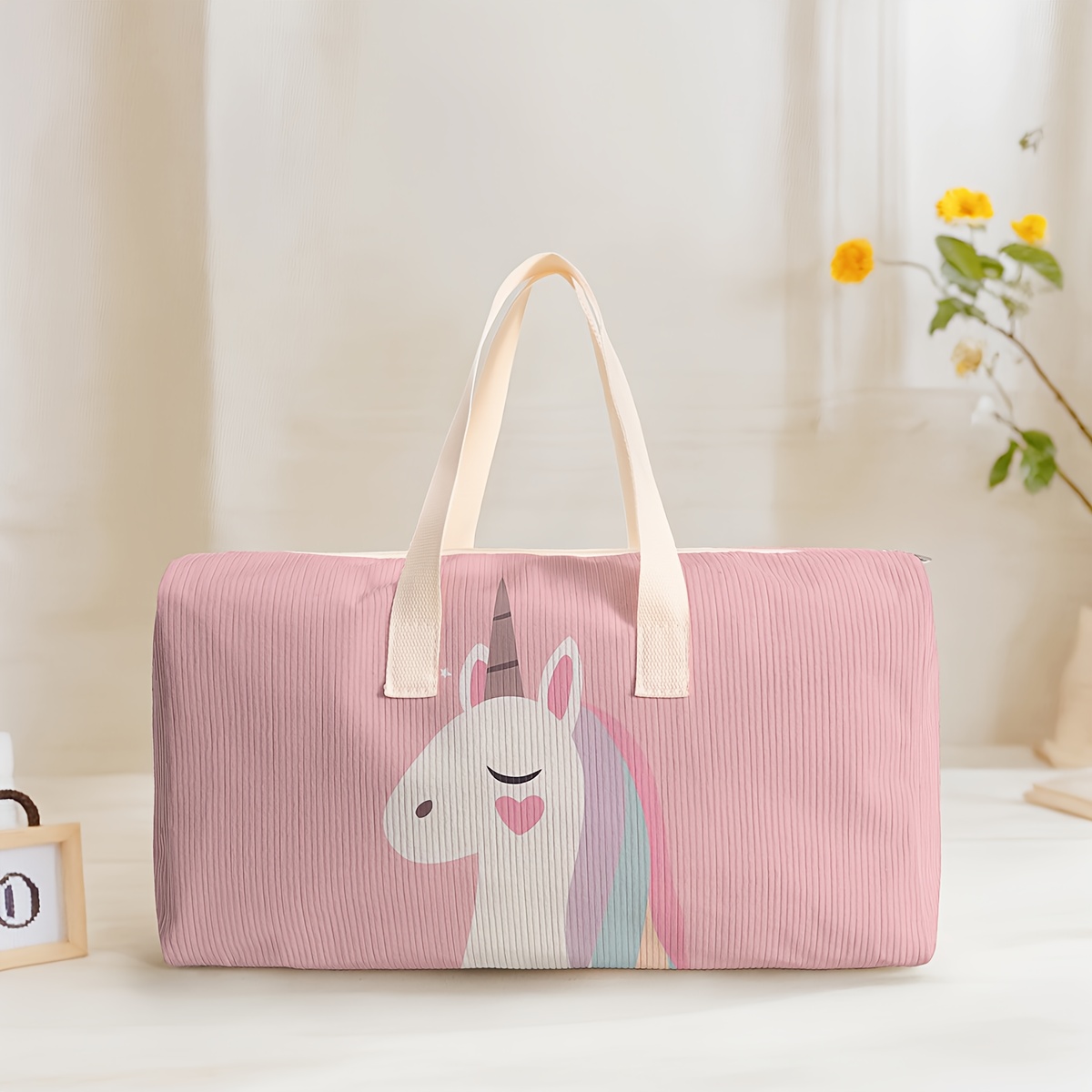 E-shop Große Cord Reisetasche Gepäcktasche - Rosa Einhorn Muster Druck, Lässige Yoga und Fitness Handtasche, Geeignet für Kurzstrecken Gepäck Lagerung,