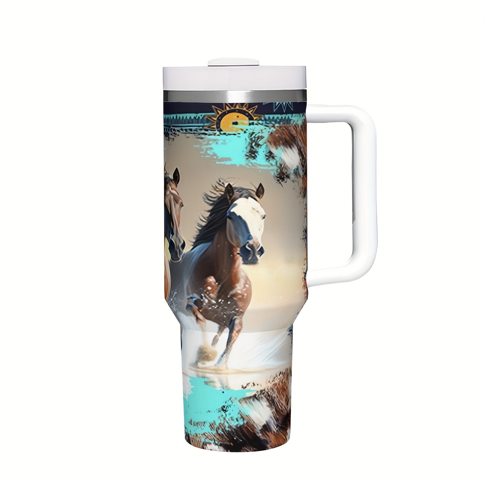 

Horse-themed 40oz Insulated Stainless Steel With Handle & Lid - Double Wall Travel Mug For Hot And Cold Drinks, Ideal For Sports &