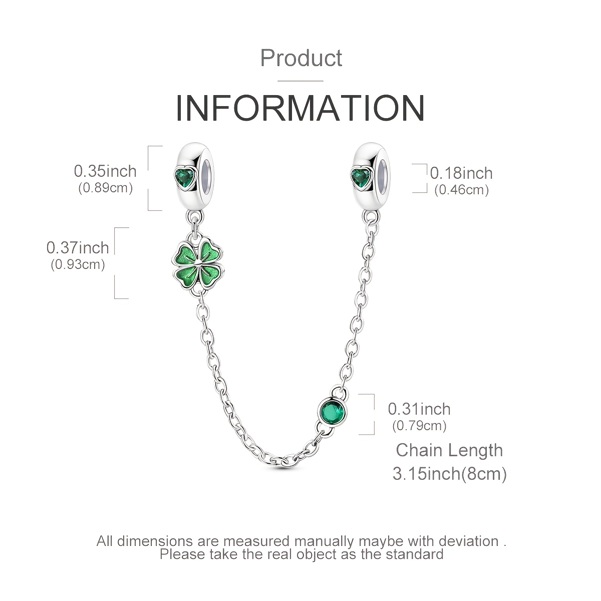 Uniquely Designed Silvery-Colored Charm Beads, Clover Safety Chain