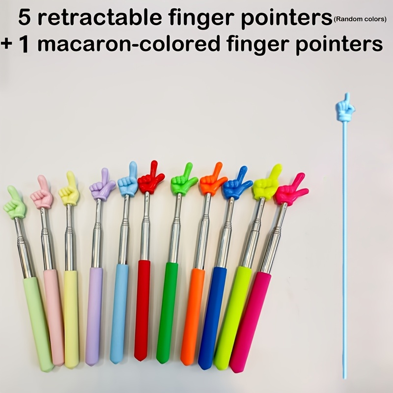 TEMU Random 6pcs Set Of Macaron-colored Retractable Dual-finger , Teaching Sticks, Reading Finger Retractable Rods, Teaching Aids, Teacher's