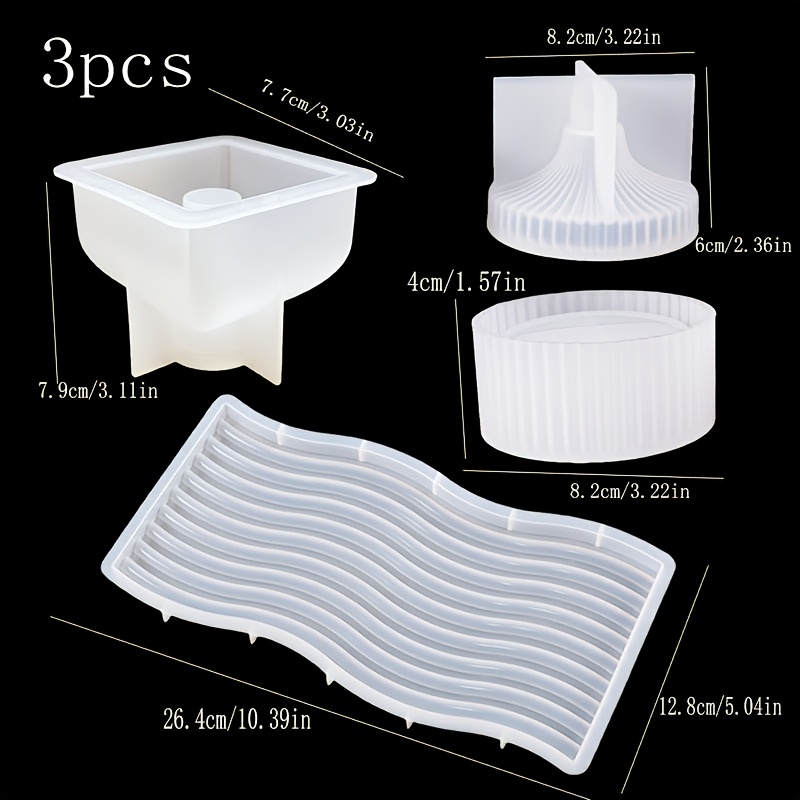 TEMU 3pcs Resin Silicone Mold Suitable For - Wave Stripe Tray & Square Vase Mold With Lid, Striped Storage Box & Decorative Resin Molds, Compatible