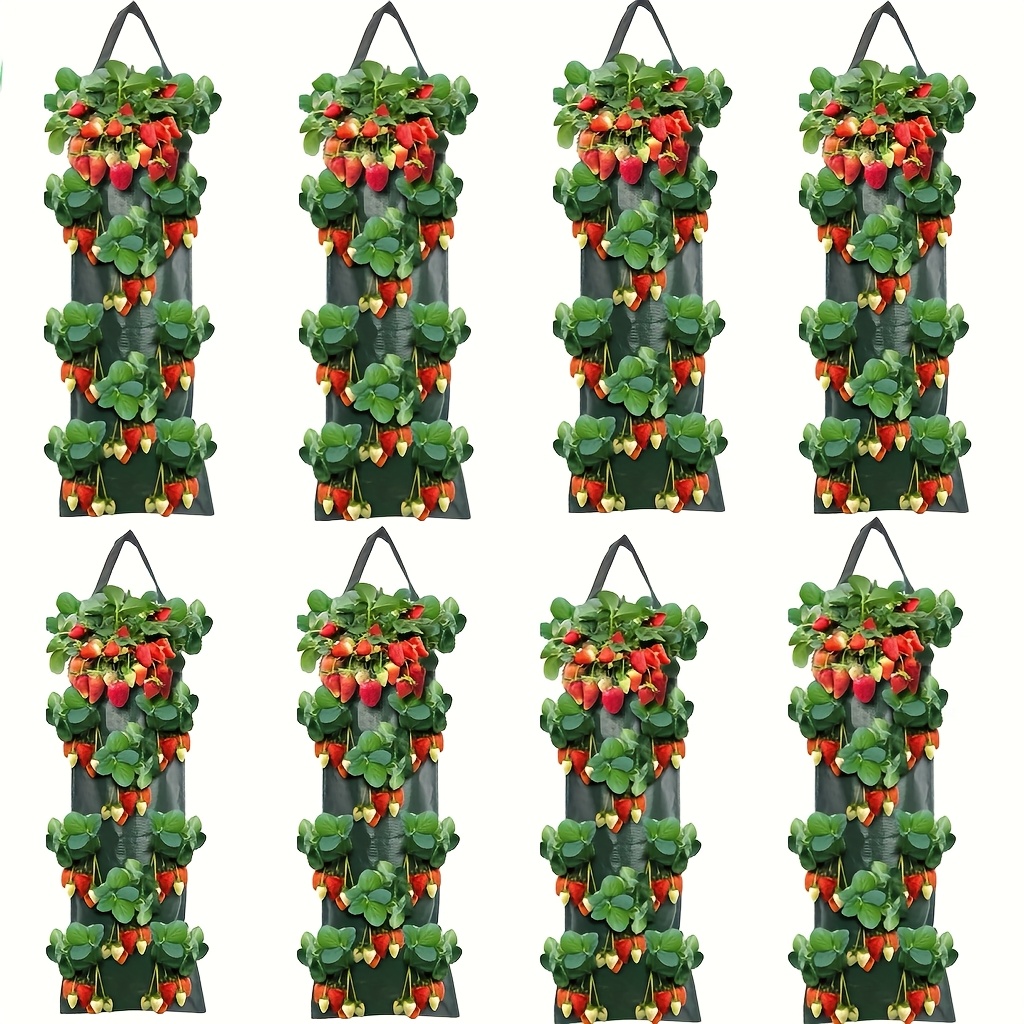 

8pcs Hanging 8-hole Strawberry Planting Bag, Waterproof Pe Material, With Perforated Plant Planting Hanging Bag, Household Multi Bag Fruit Planting Bag