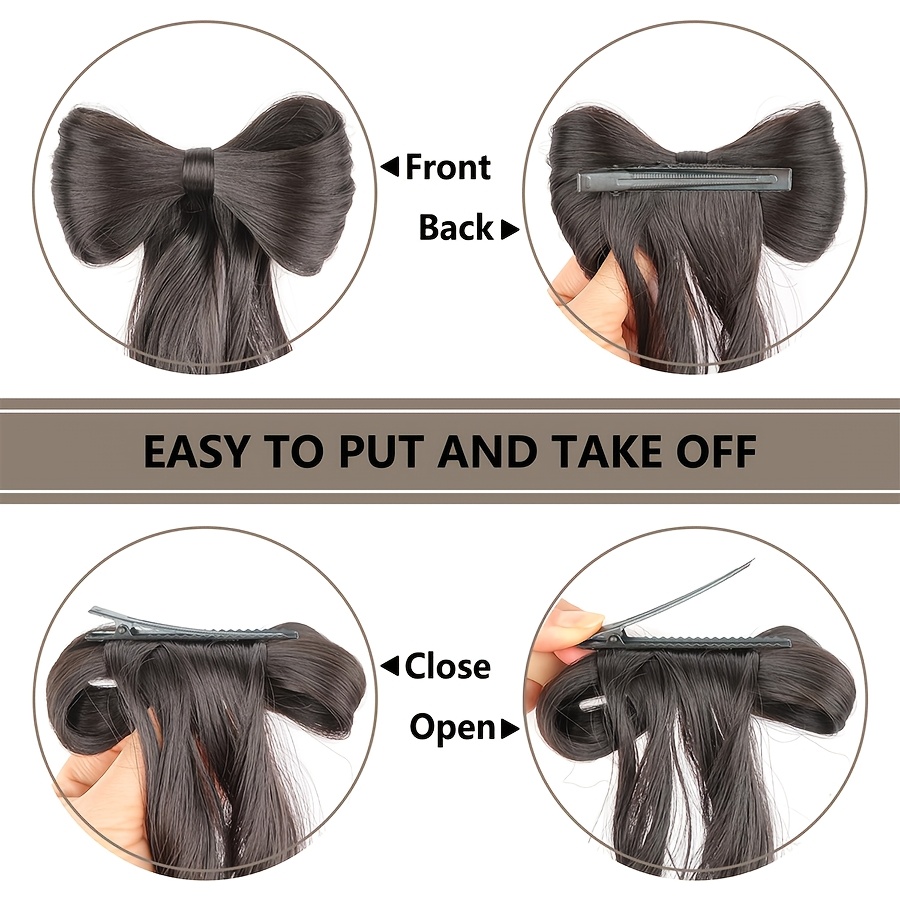 14inch 35cm bowknot synthetic hairpiece with ponytail cute natural curly hair clip in hair extensions styling clip decorative hair clip hairpieces highlight   bleach blonde   for women daily party dating christmas use details 6