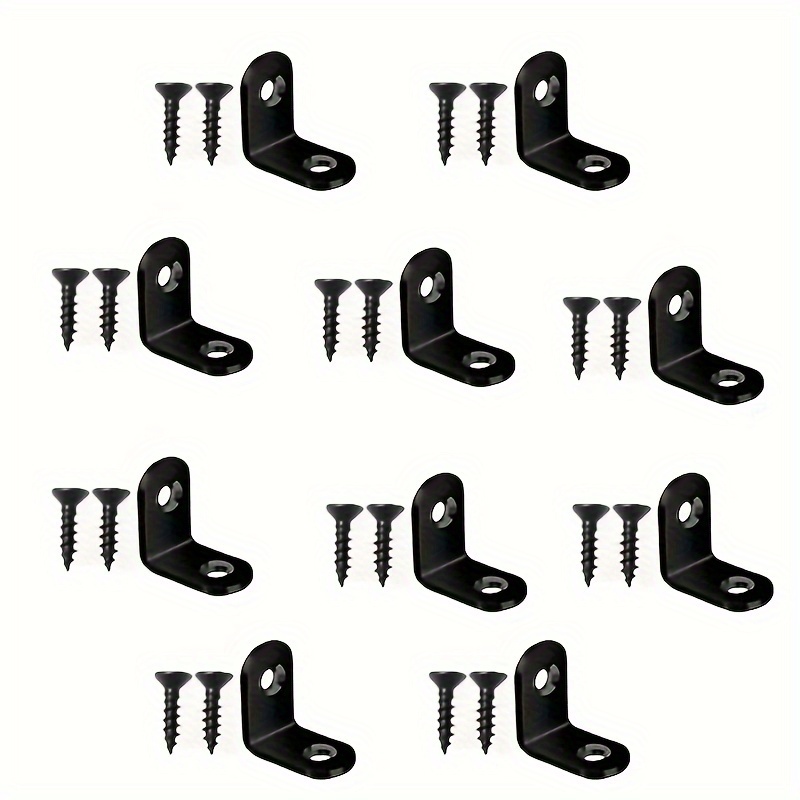 

30pcs Stainless Steel Black Corner Brackets, 90-degree L-shaped Brackets For Supporting Shelves, Table And Chair Support Connectors, Fixing Brackets, Triangular Iron Brackets, Reinforcement Hardware