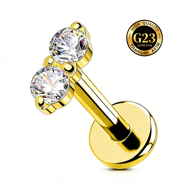 TEMU 1pc Double Synthetic Zirconia Marquise Straight Bar Ear Stud/nose Stud/lip Stud, G23 Titanium Ear Cartilage Stud Body Piercing Jewelry Women's