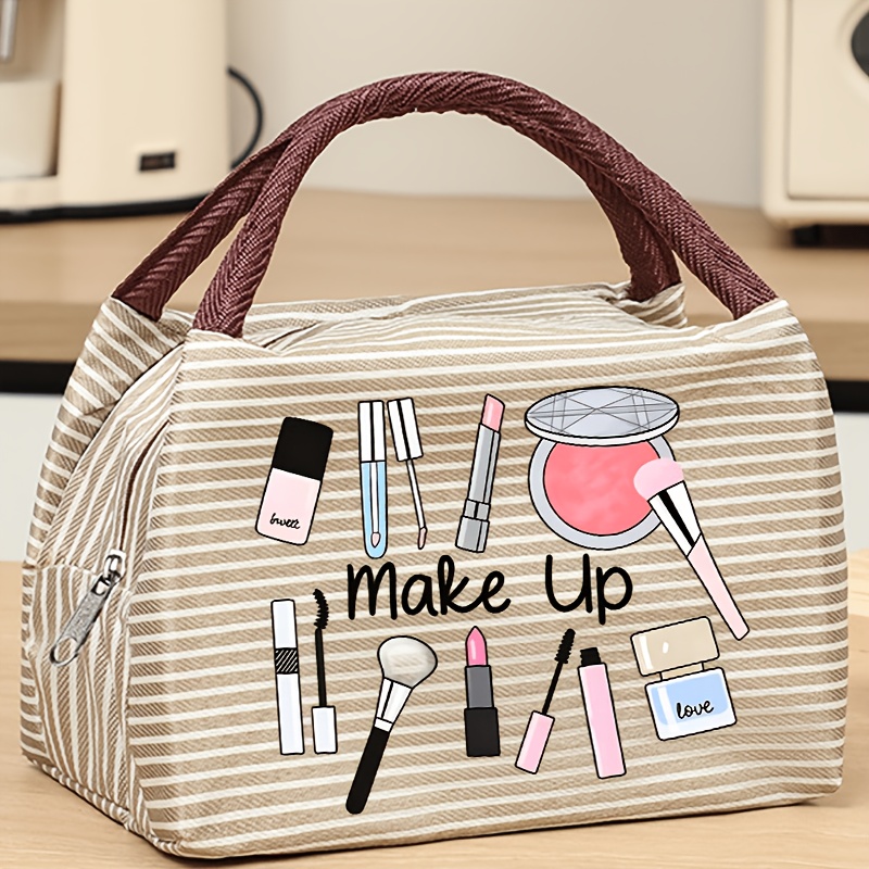 TEMU Women's Handbag With Makeup Tool Pattern, Women's Handbag, Makeup Organizer Bag, Makeup Bag, Reinforced Woven , Large Capacity Zipper Closure,