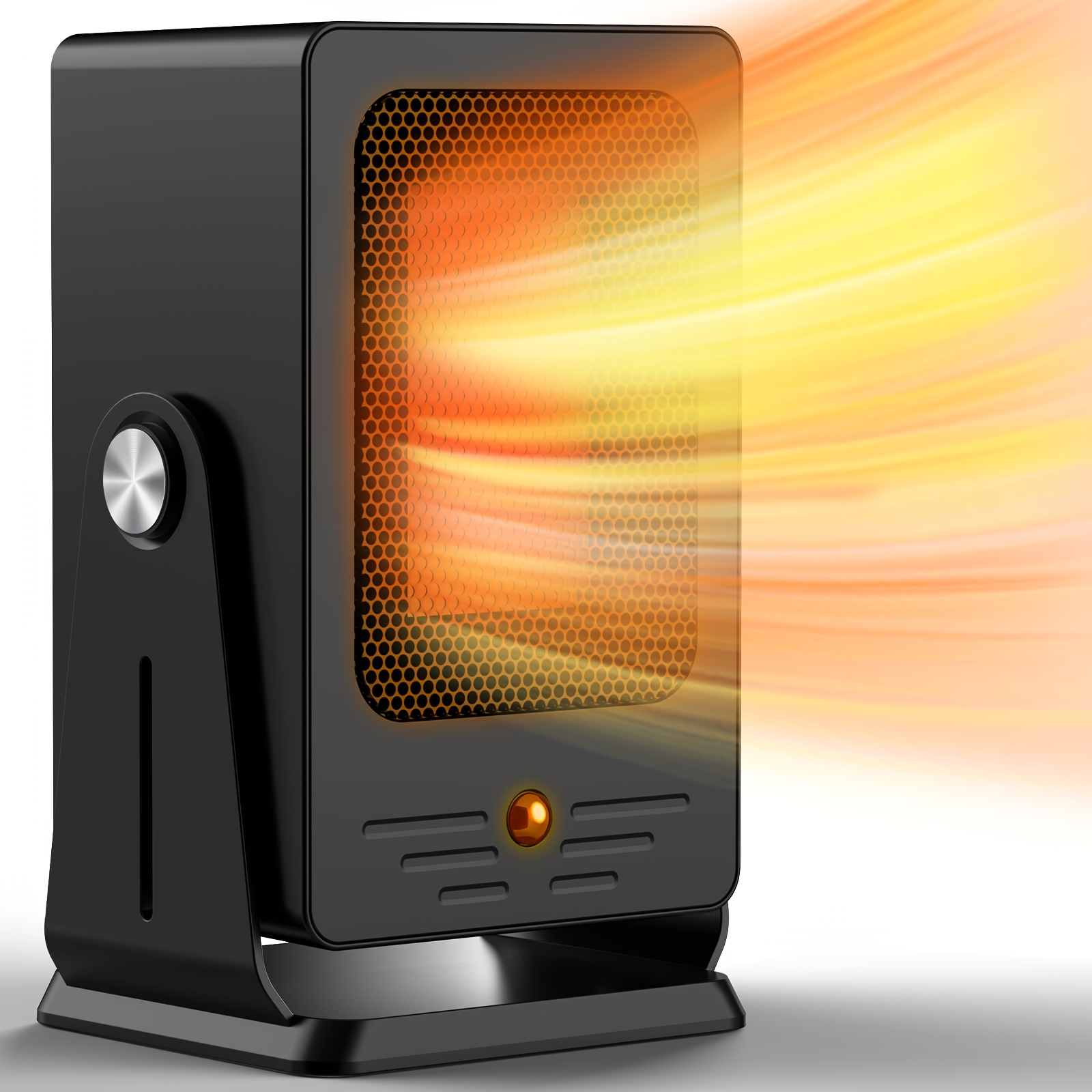 TEMU 900w Portable Electric Space Heater - Sleek Black Ceramic Heater With Adjustable Thermostat, Fast Heating For 200 Sq. Ft.,