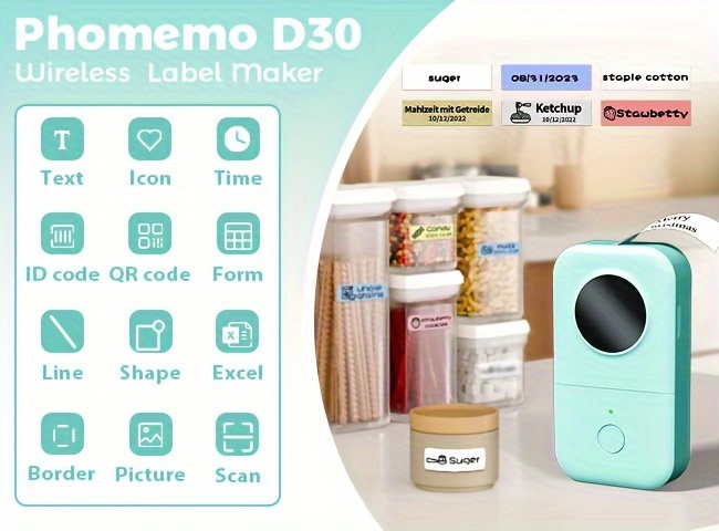 d30 étiqueteuse   fil portable avec ruban et imprimante   fil, convient  ,  , lenvoi postal, lorganisation, compatible avec smartphones/ , mini imprimante dautocollants avec modèles, impression de codes-  Détails du produit 1