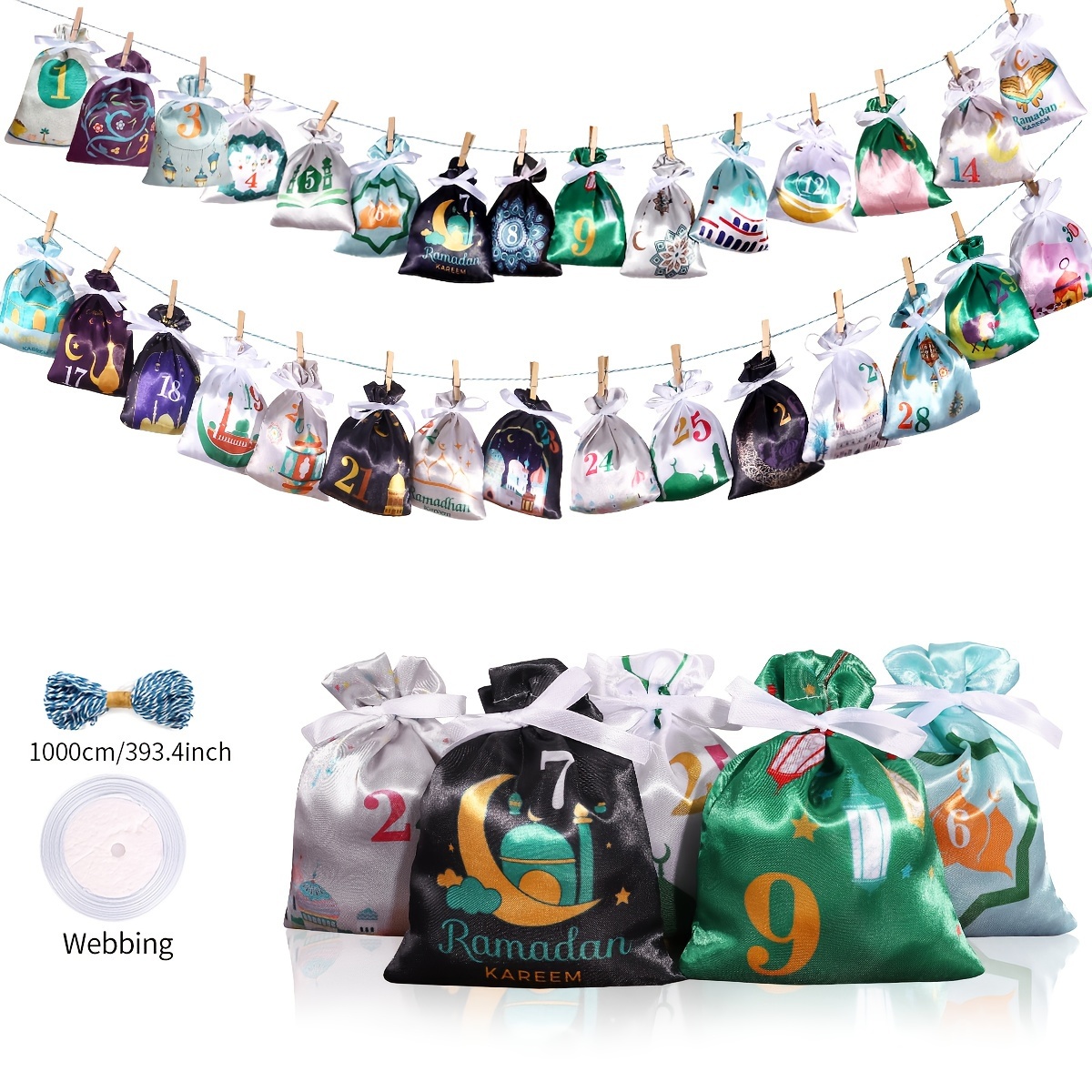 

30-day Drawstring Gift , Eid Al-fitr Calendar Pouches, Decoration, For