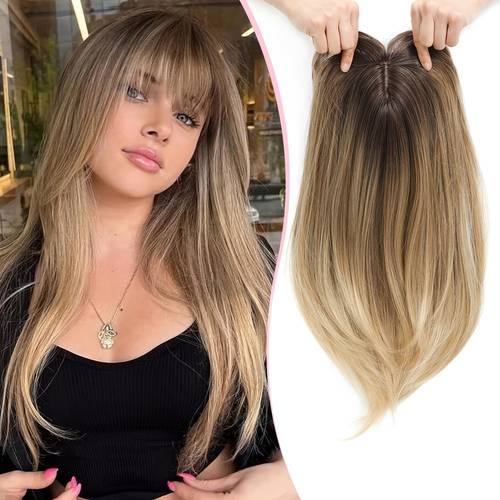 dames-haartopper van synthetisch haar, 18 inch (ongeveer 46 cm), met een zwitserse kantbasis en 5 haarspelden, geschikt voor dunner wordend haar en grijs haarverlies