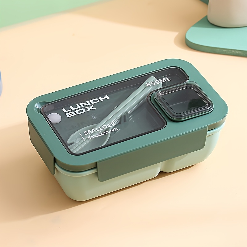 1pc Square Lunch Box, Divided Bento Box With Lid Fresh-keeping Box, With Fork And Spoon, 2 Compartments, Adult Lunch Box Sealed Lunch Box, Put Into Microwave Oven Dishwasher