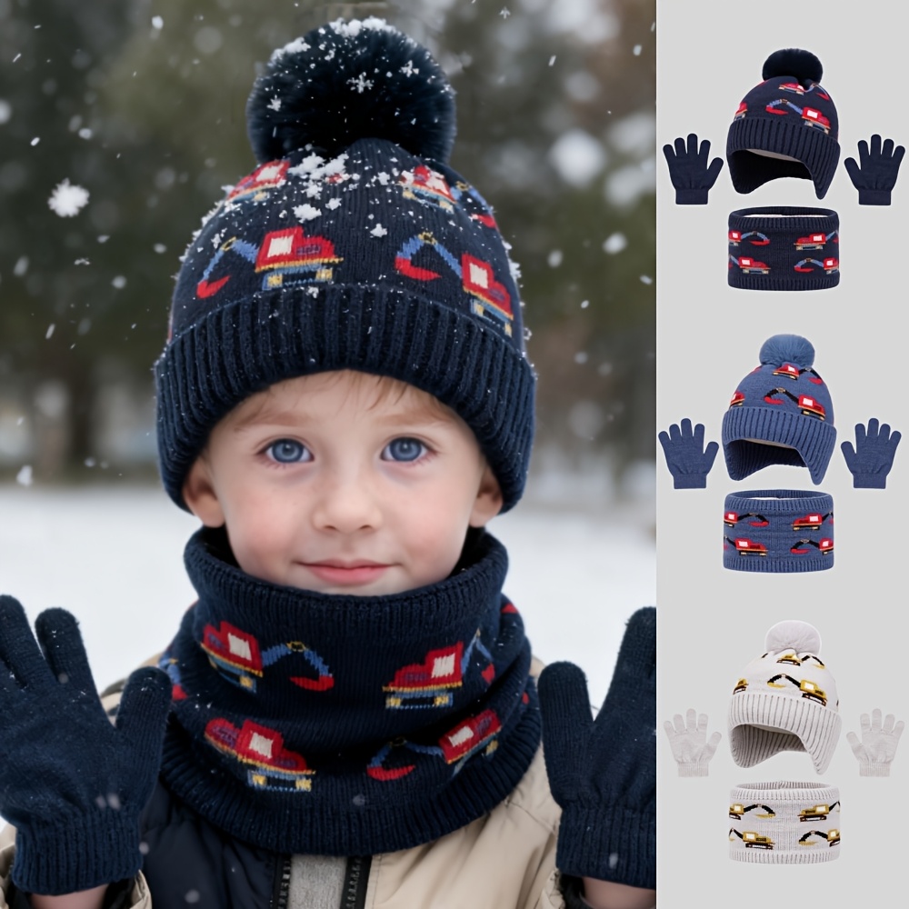 3 teiliges kinder warmes set wintermtze schal handschuhe 3 - Temu Austria