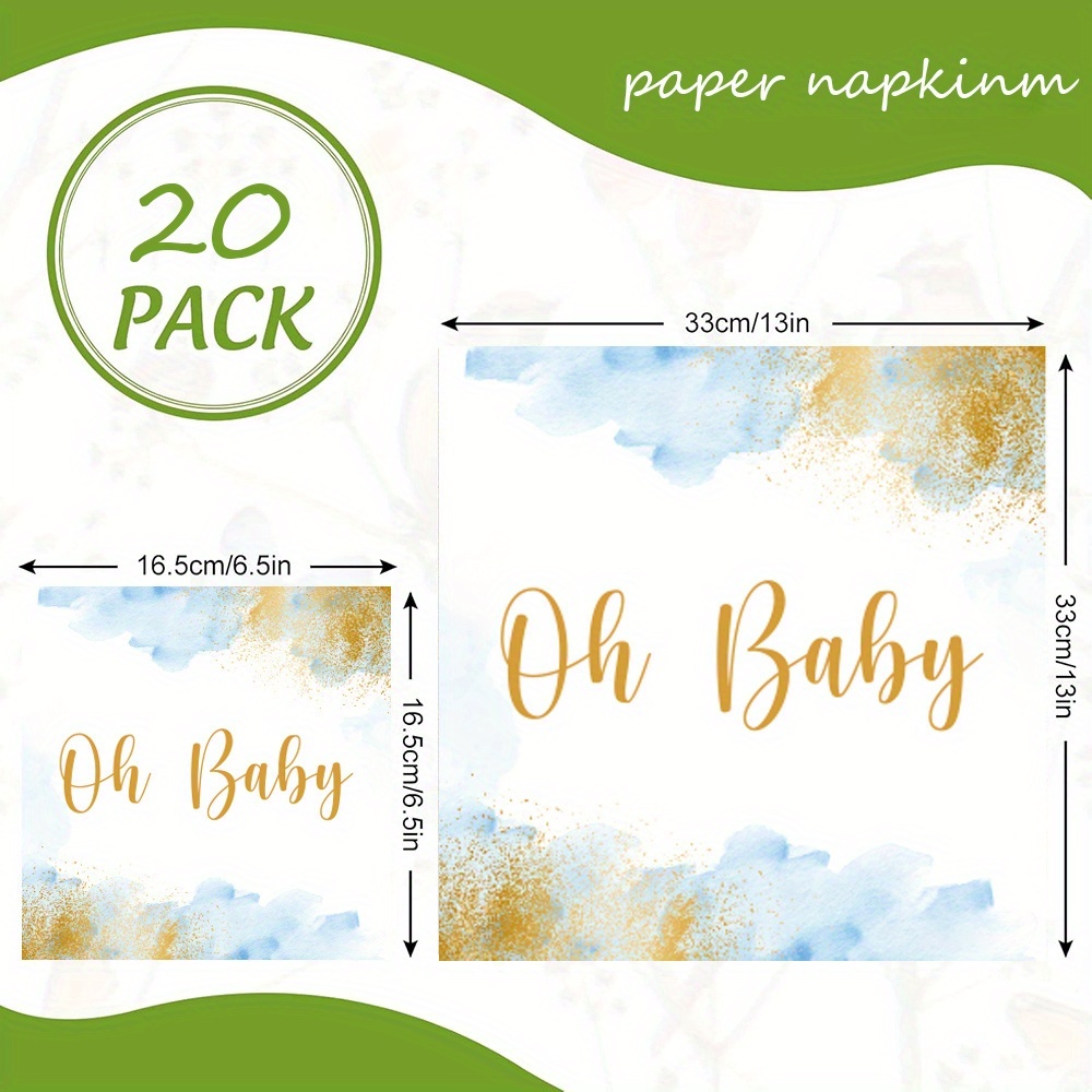 E-shop Baby-Shower-Party-Servietten für Jungen, Aquarell-Staubblau, Oh Baby Partyzubehör, Einweg-Servietten, Baby-Shower-Party-Servietten