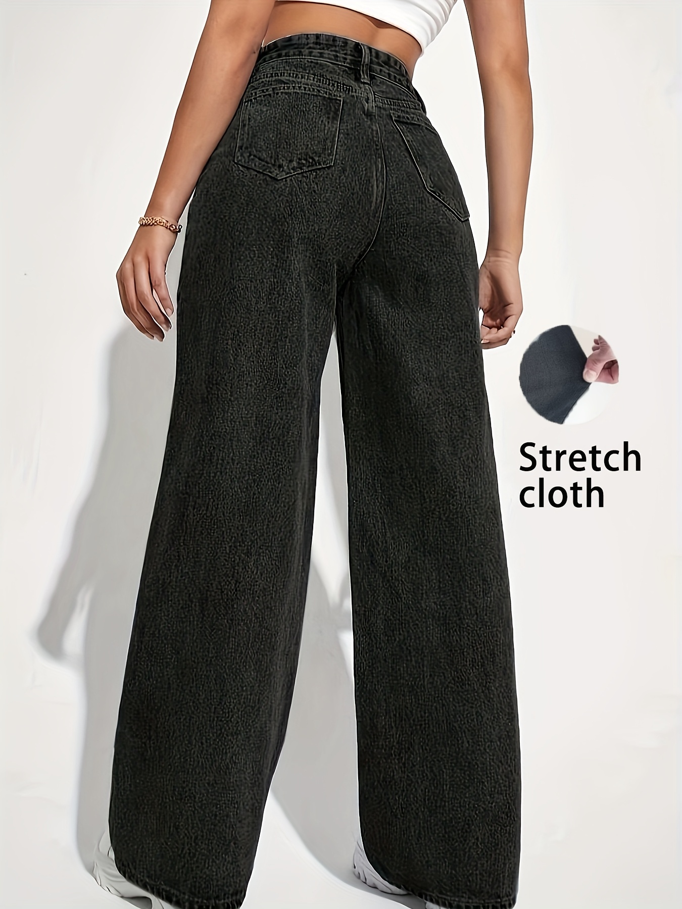 Women's Stretch Denim Straight-Leg Jeans - Light Blue Casual High-Waisted Washed Blue Comfort Fit for Casual Attire