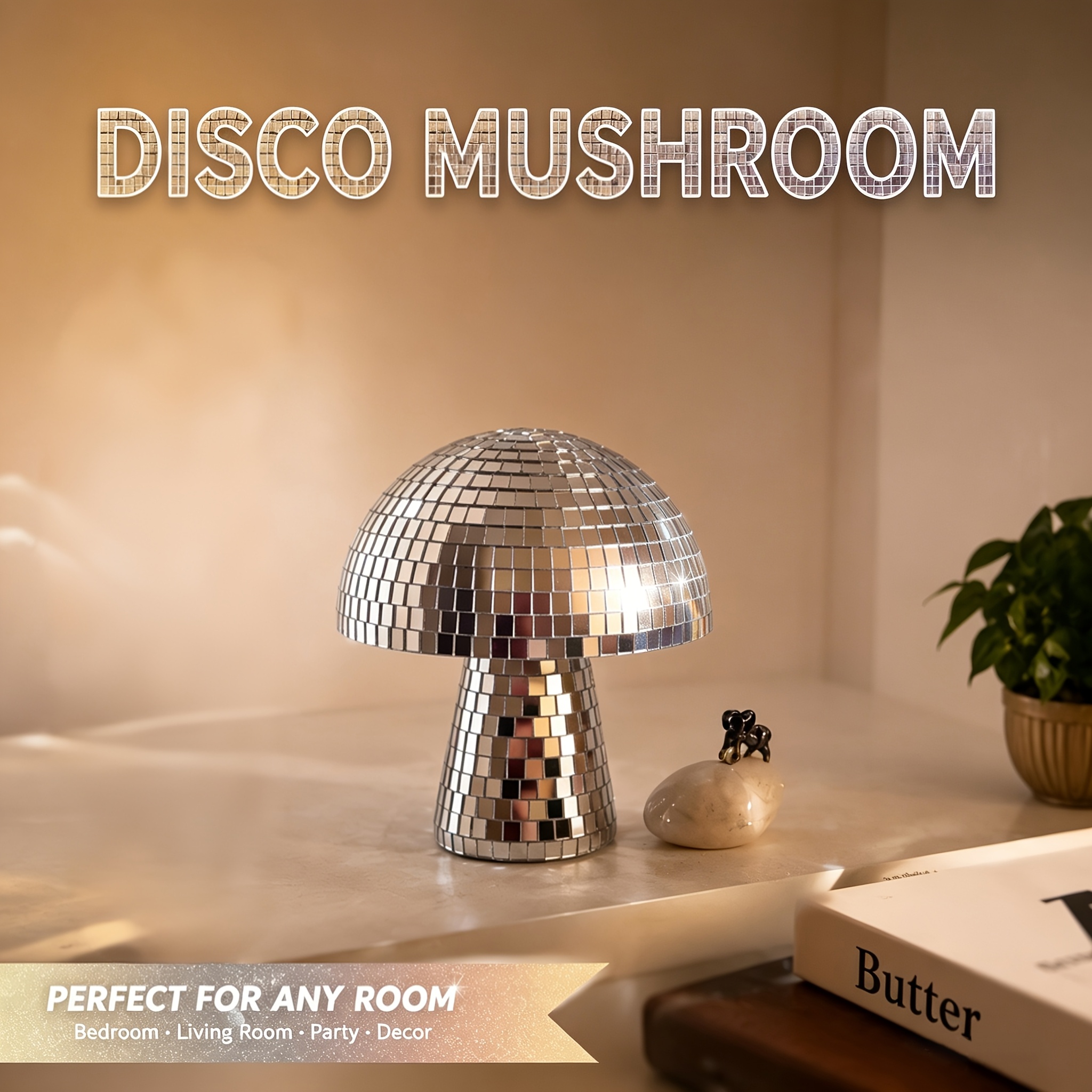 E-shop Disco Silberner Pilzspiegel, geeignet für Zuhause, Bar, Party Tischdekoration | Festliche Weihnachtsdekoration, Kunststoff, stromlos,