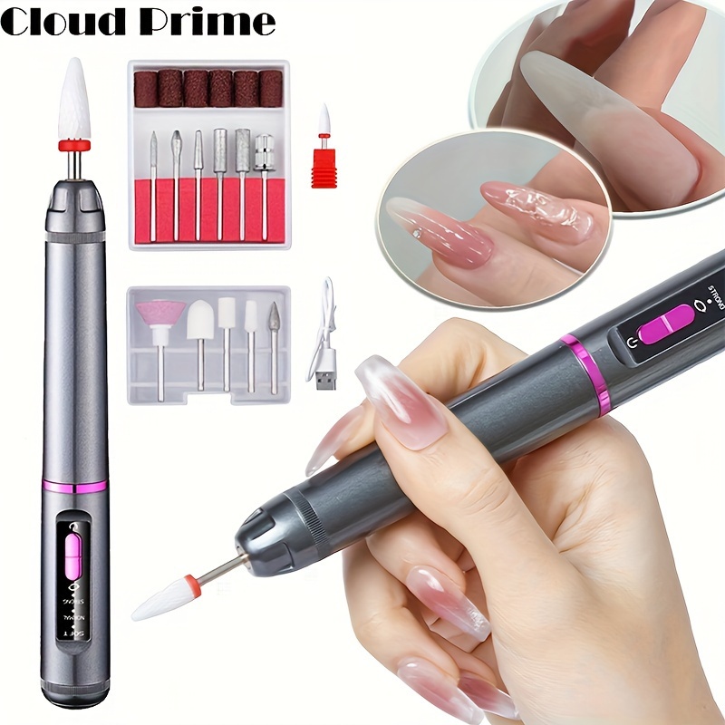 

Portable Electric Nail Drill Set, Manicure Pedicure Tool Kit With 12 Grinding Heads, Adjustable Speed, Usb Rechargeable Nail Polisher For Salon & Home Use