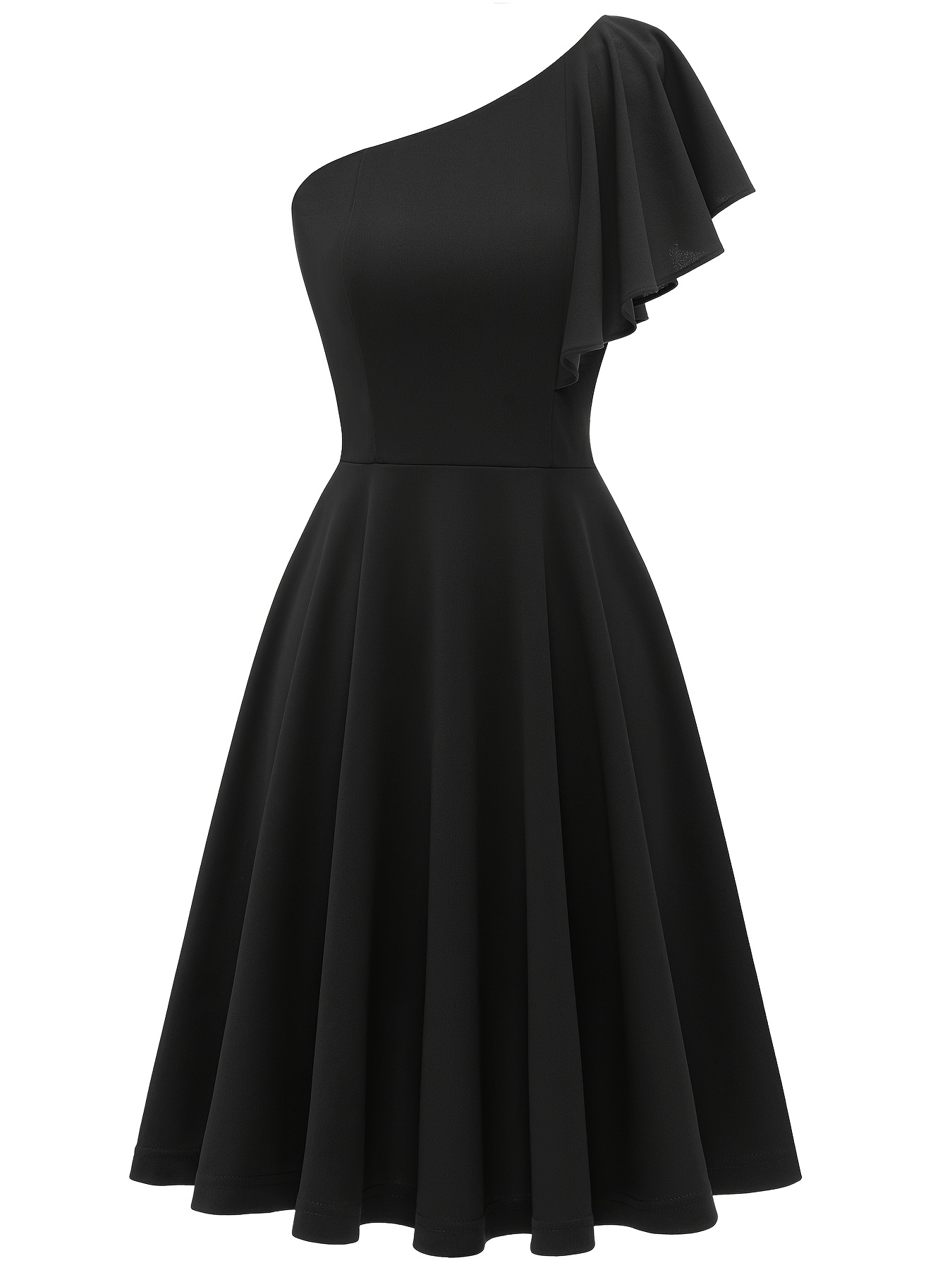 blp7058 ladies one shoulder elegant knee length ruffle - Temu