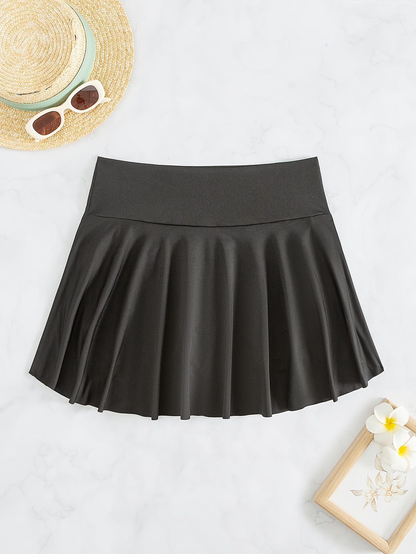 solid high waist mini skort cute ruffle hem skort for spring summer womens clothing