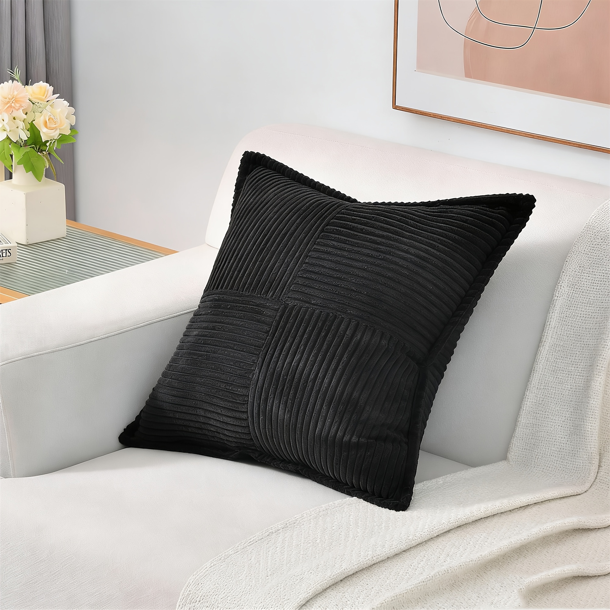 1pc Plain Cushion Cover Without Filler,corduroy Pillowcase For Sofa, Home Decoration