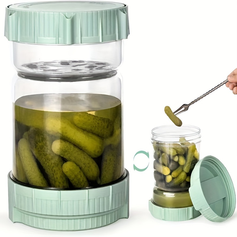 Homnoble Lot de 2 bocaux à cornichons et olives avec passoire à rabat pour  séparateur de jus de cornichon humide et sec, couvercle en ABS de qualité  alimentaire et pot à cornichons