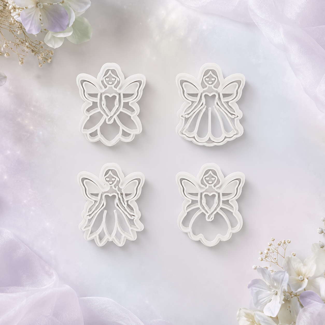 TEMU Juego de 4 cortadores de arcilla de floral, varios moldes de arcilla de elfo, moldes de arcilla con forma de elfo, herramientas para hacer joyas
