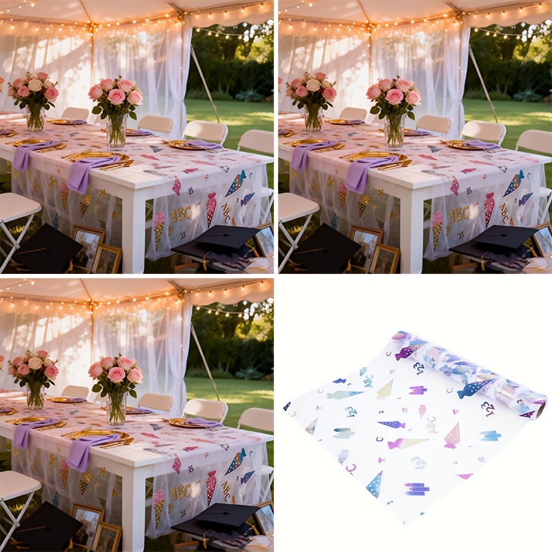 Image of 1 Roll Of 500cm Back-to- Candy-themed Table Runner With Abc - Suitable For Classroom, Birthday, And Holiday Celebration Party Decoration Tablecloth