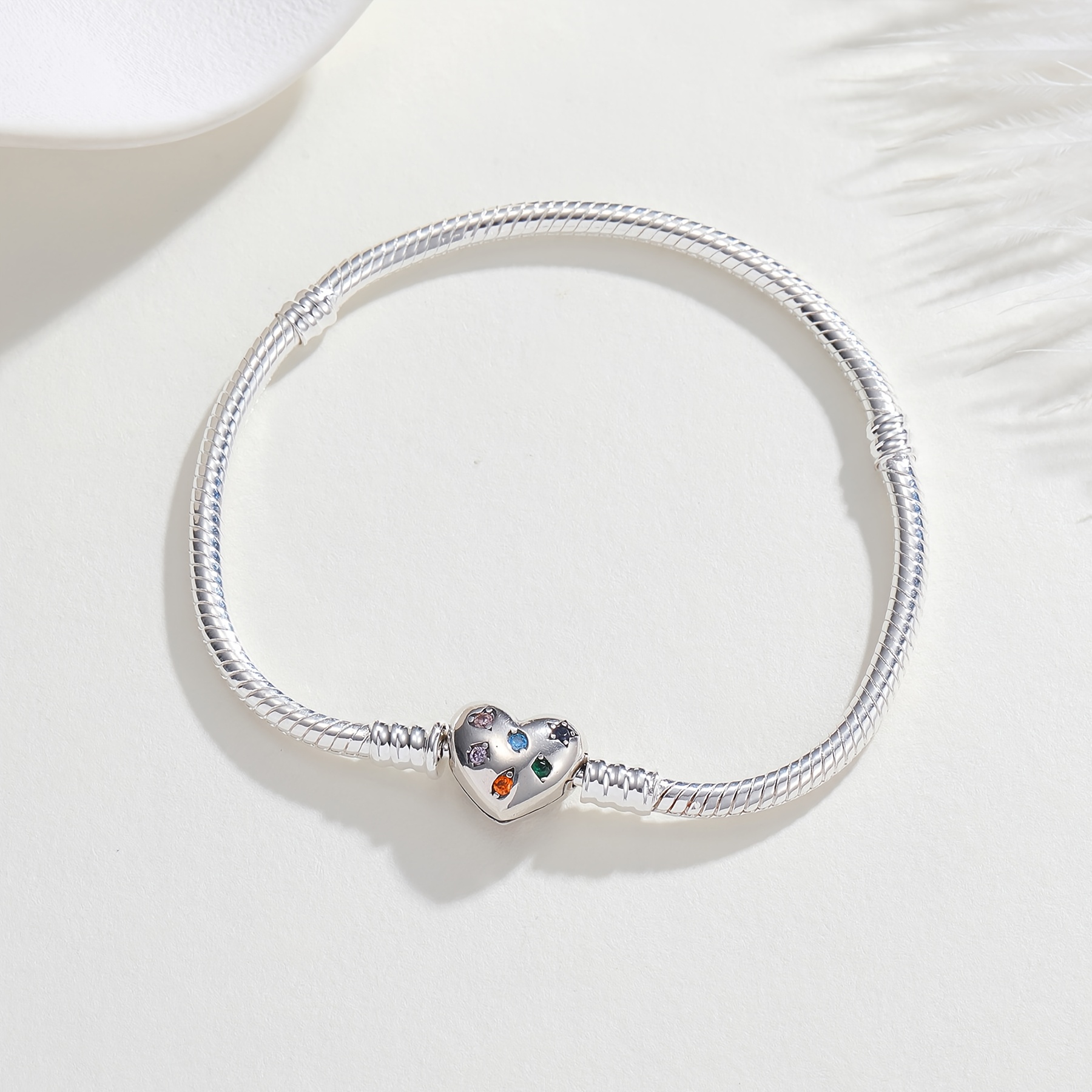 925 Silver-Plated Valentine's Day Multicolor Star and Heart Bracelet