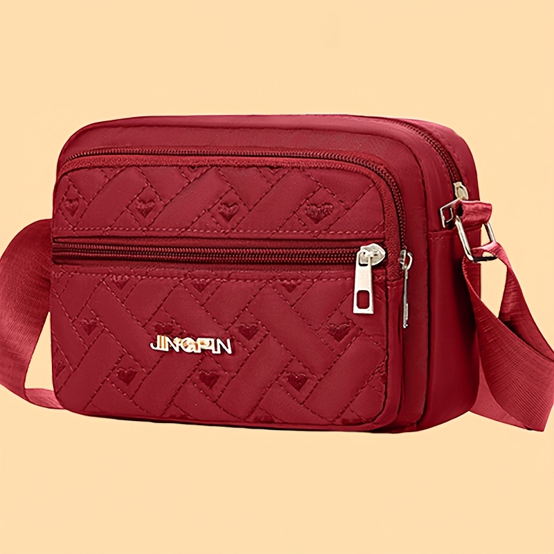 

Jingarin Nylon Crossbody Bag For Girls - Lightweight, Red With Diamond Pattern Stitching, Casual Sports & Travel Canvas Bag With Multiple Zip Compartments, Small Crossbody Bag