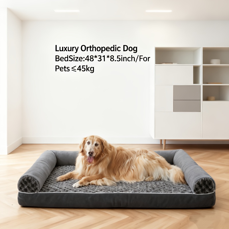 TEMU Durable Medium-large Orthopedic Plush Pet Bed - Removable Comfortable Durable Striped Design Polyester Cushion, Suitable For Corgis And All Dog