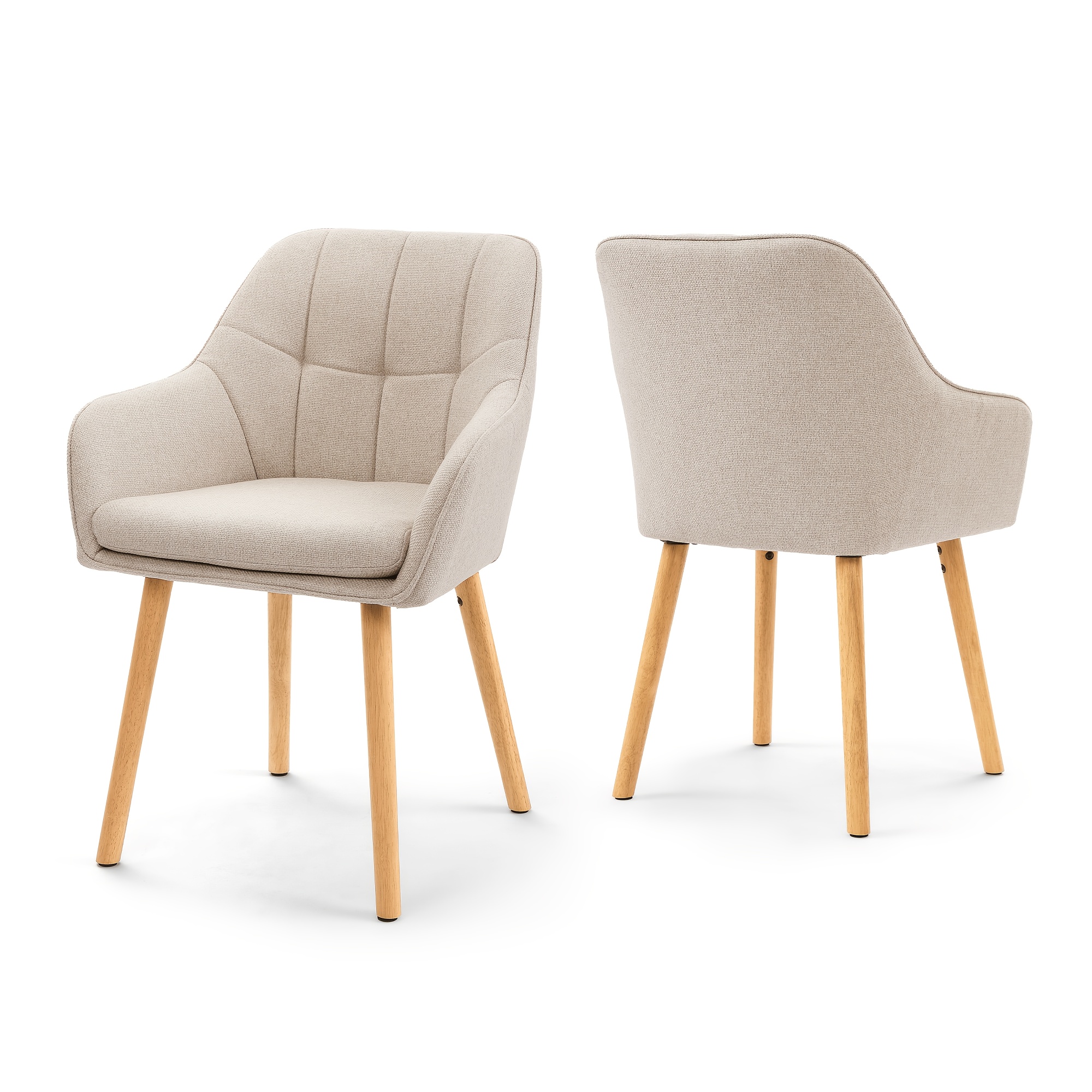 Image of Set Of 2 Upholstered Dining Chair With Solid Wood Legs - Modern Padded Armchair With Tufted Backrest For Kitchen & Office