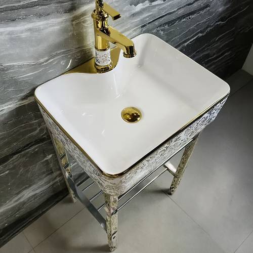 luxury balcony stainless steel floor standing bracket with elegant shiny basin integrated ceramic bathroom sink minimalist stainless steel bracket with wash basin