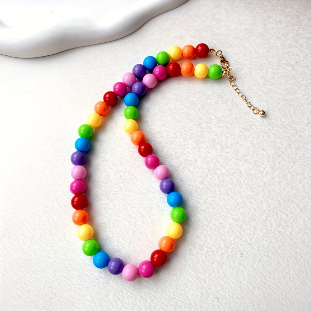 

Chic Rainbow Beaded Choker Necklace - Vibrant Resin Chain With Golden Clasp, Ideal For Summer Parties, Holidays & Birthday Gifts, Rainbow Jewelry