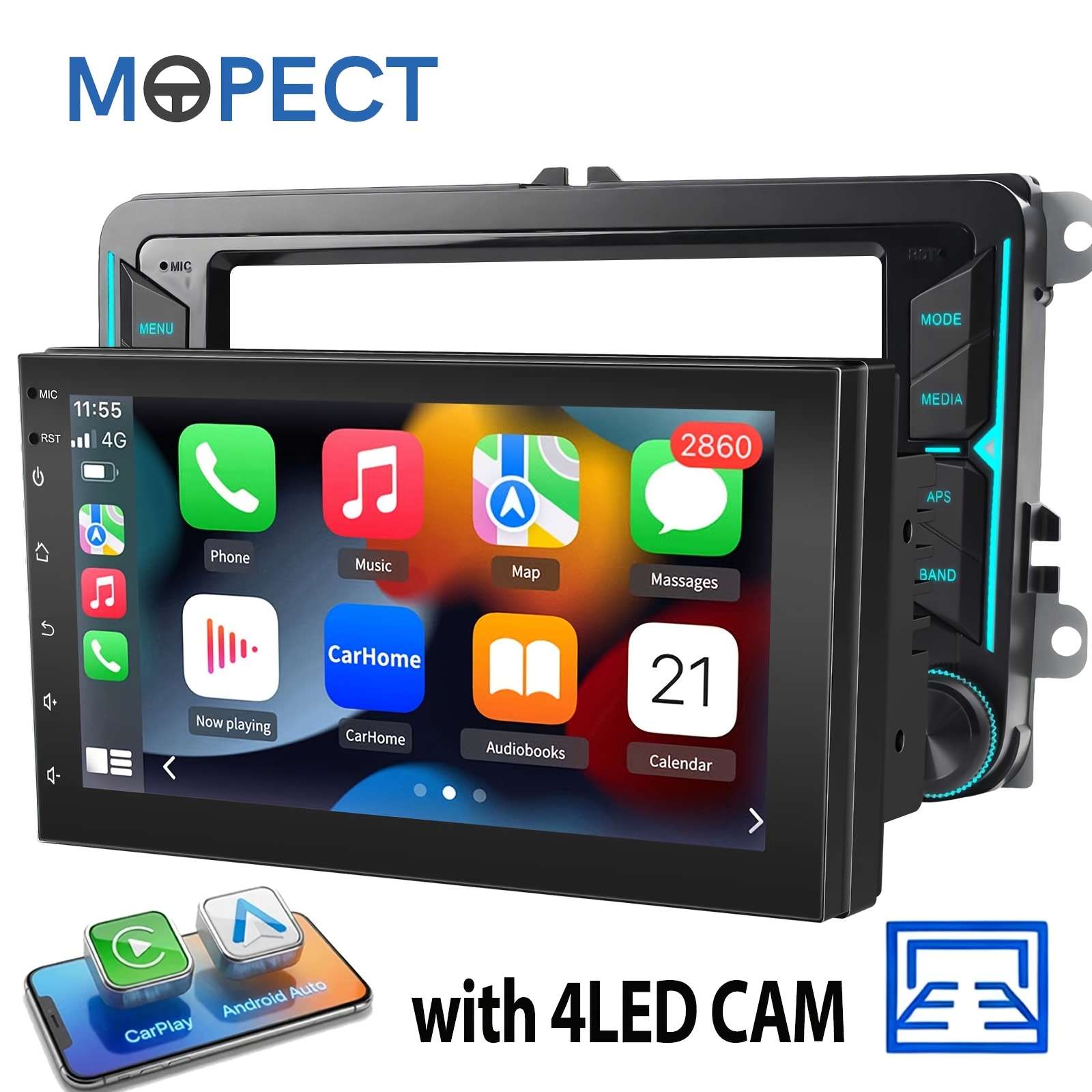 Image of Mopect 7' Car Radio For Vw Golf 5-6 Tiguan , Altea, , Wireless & Wired Carplay . Officauto, , Swc, Fm/am/rds Radio, Wireless With Camera