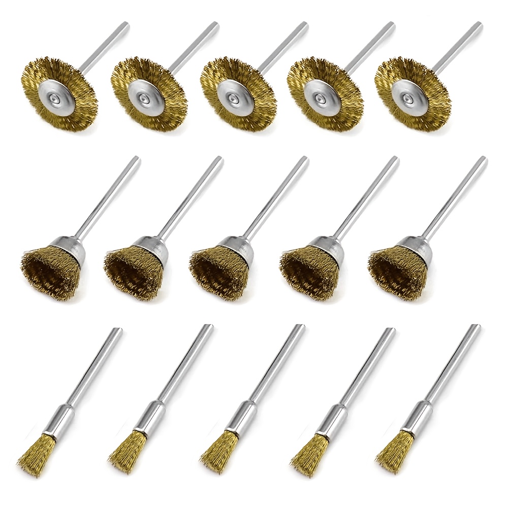 TEMU 15pcs Professional Wire Brush Set, Golden/ For Rust Removal, Deburring, Polishing, And Surface Prep, Wire Brushes Set For Rotary Tools