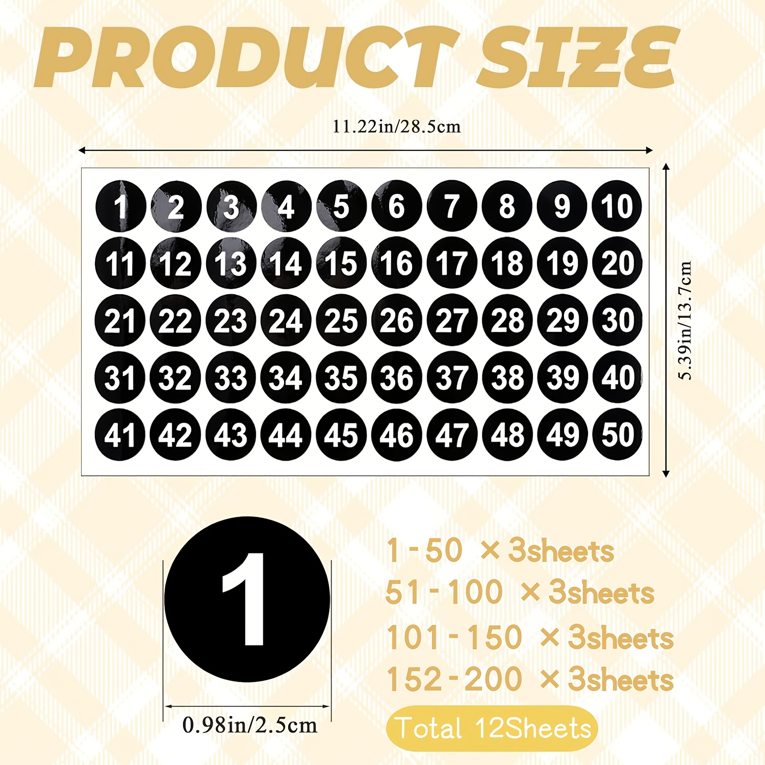 TEMU 12 Sheets Of 1 To 200 Consecutive Number Stickers, 1 Inch Vinyl Number Stickers, Self-adhesive Labels, Removable Round Small Number