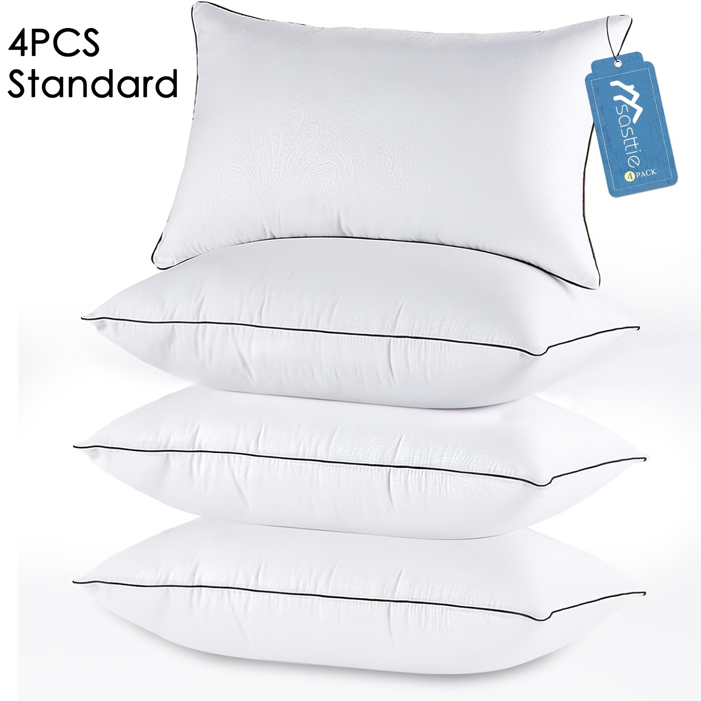 TEMU 2/4pcs Bed Pillows Queen Size Set Of 2 For Sleeping, Soft And Supportive Bed Pillow With Down Alternative Filling For Side And Back Sleepers